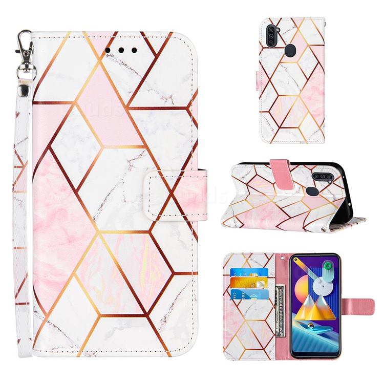 Pink White Stitching Color Marble Leather Wallet Case for Samsung Galaxy M11