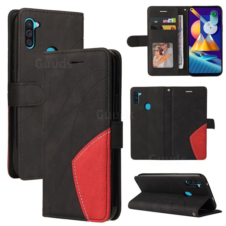 Luxury Two-color Stitching Leather Wallet Case Cover for Samsung Galaxy M11 - Black