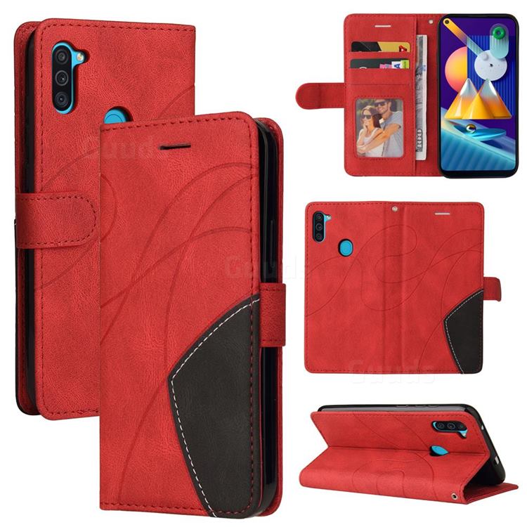 Luxury Two-color Stitching Leather Wallet Case Cover for Samsung Galaxy M11 - Red