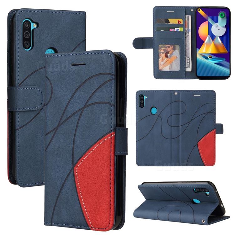 Luxury Two-color Stitching Leather Wallet Case Cover for Samsung Galaxy M11 - Blue