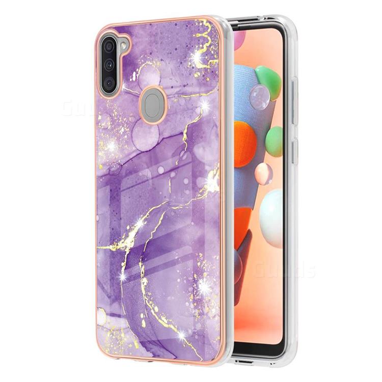 Fashion Purple Electroplated Gold Frame 2.0 Thickness Plating Marble IMD Soft Back Cover for Samsung Galaxy M11