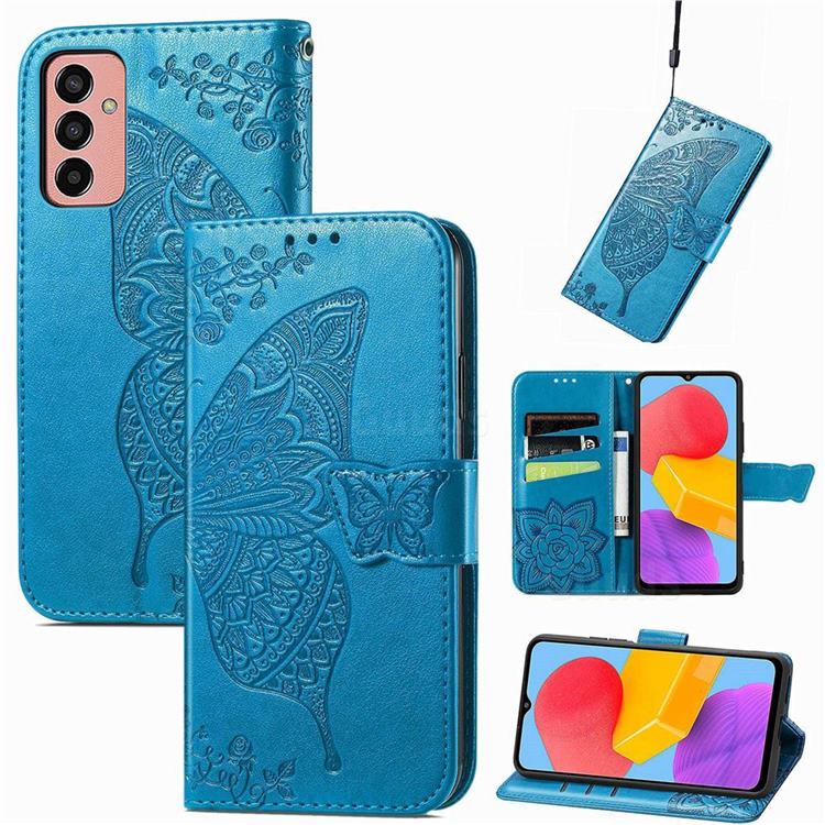Embossing Mandala Flower Butterfly Leather Wallet Case for Samsung Galaxy M13 4G - Blue