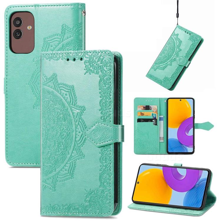 Embossing Imprint Mandala Flower Leather Wallet Case for Samsung Galaxy M13 5G - Green