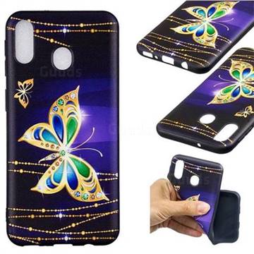 Golden Shining Butterfly 3D Embossed Relief Black Soft Back Cover for Samsung Galaxy M20