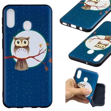Moon and Owl 3D Embossed Relief Black Soft Back Cover for Samsung Galaxy M20