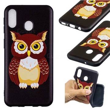 Big Owl 3D Embossed Relief Black Soft Back Cover for Samsung Galaxy M20