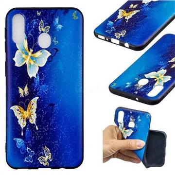 Golden Butterflies 3D Embossed Relief Black Soft Back Cover for Samsung Galaxy M20