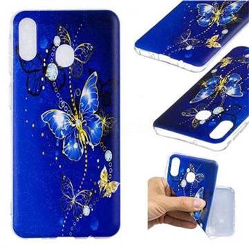 Gold and Blue Butterfly Super Clear Soft TPU Back Cover for Samsung Galaxy M20