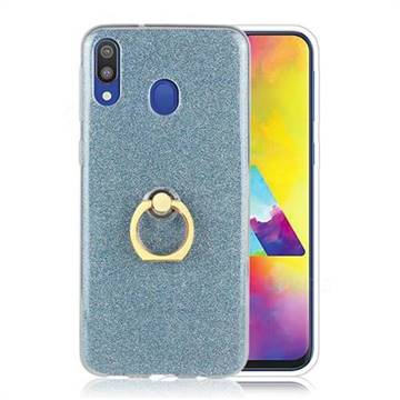 Luxury Soft TPU Glitter Back Ring Cover with 360 Rotate Finger Holder Buckle for Samsung Galaxy M20 - Blue