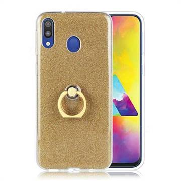Luxury Soft TPU Glitter Back Ring Cover with 360 Rotate Finger Holder Buckle for Samsung Galaxy M20 - Golden