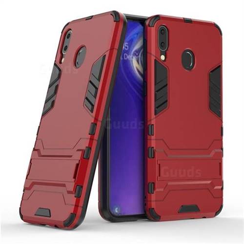 Armor Premium Tactical Grip Kickstand Shockproof Dual Layer Rugged Hard Cover for Samsung Galaxy M20 - Wine Red
