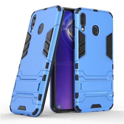Armor Premium Tactical Grip Kickstand Shockproof Dual Layer Rugged Hard Cover for Samsung Galaxy M20 - Light Blue