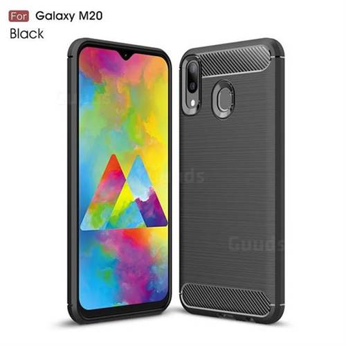 Luxury Carbon Fiber Brushed Wire Drawing Silicone TPU Back Cover for Samsung Galaxy M20 - Black