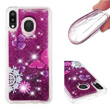 Purple Flower Butterfly Dynamic Liquid Glitter Quicksand Soft TPU Case for Samsung Galaxy M20