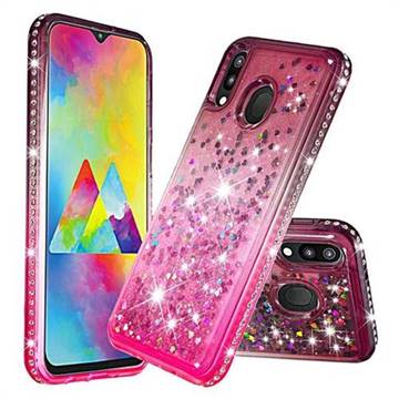 Diamond Frame Liquid Glitter Quicksand Sequins Phone Case for Samsung Galaxy M20 - Gray Pink