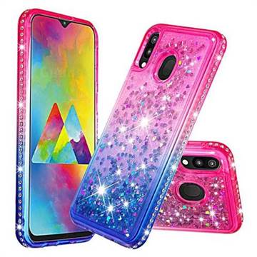 Diamond Frame Liquid Glitter Quicksand Sequins Phone Case for Samsung Galaxy M20 - Pink Blue