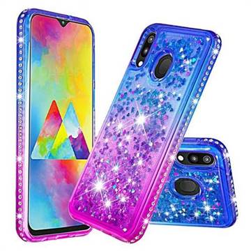 Diamond Frame Liquid Glitter Quicksand Sequins Phone Case for Samsung Galaxy M20 - Blue Purple