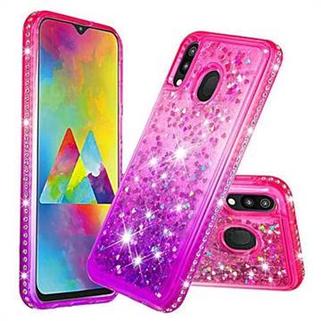 Diamond Frame Liquid Glitter Quicksand Sequins Phone Case for Samsung Galaxy M20 - Pink Purple