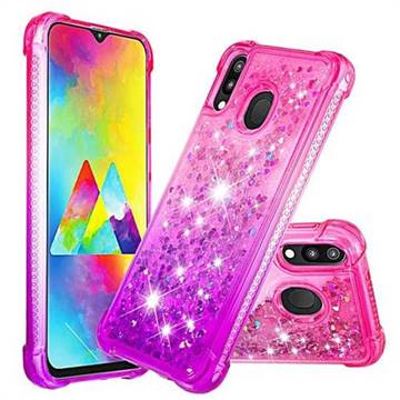 Rainbow Gradient Liquid Glitter Quicksand Sequins Phone Case for Samsung Galaxy M20 - Pink Purple