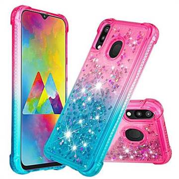 Rainbow Gradient Liquid Glitter Quicksand Sequins Phone Case for Samsung Galaxy M20 - Pink Blue