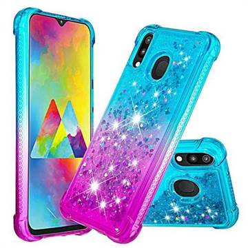 Rainbow Gradient Liquid Glitter Quicksand Sequins Phone Case for Samsung Galaxy M20 - Blue Purple