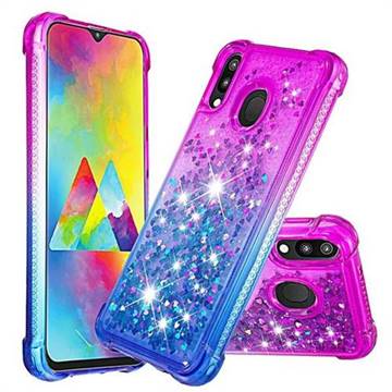 Rainbow Gradient Liquid Glitter Quicksand Sequins Phone Case for Samsung Galaxy M20 - Purple Blue