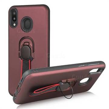 Raytheon Multi-function Ribbon Stand Back Cover for Samsung Galaxy M20 - Wine Red