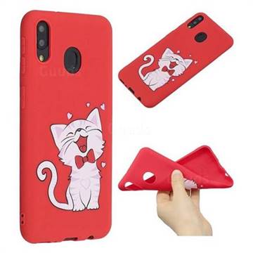 Happy Bow Cat Anti-fall Frosted Relief Soft TPU Back Cover for Samsung Galaxy M20