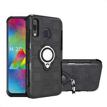 Ice Cube Shockproof PC + Silicon Invisible Ring Holder Phone Case for Samsung Galaxy M20 - Black