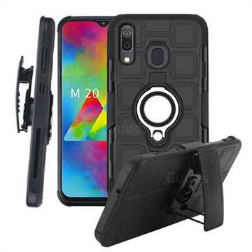 3 in 1 PC + Silicone Leather Phone Case for Samsung Galaxy M20 - Black