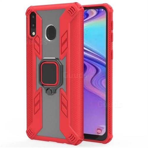 Predator Armor Metal Ring Grip Shockproof Dual Layer Rugged Hard Cover for Samsung Galaxy M20 - Red