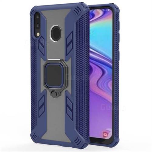 Predator Armor Metal Ring Grip Shockproof Dual Layer Rugged Hard Cover for Samsung Galaxy M20 - Blue