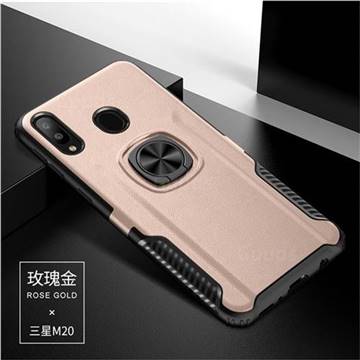 Knight Armor Anti Drop PC + Silicone Invisible Ring Holder Phone Cover for Samsung Galaxy M20 - Rose Gold