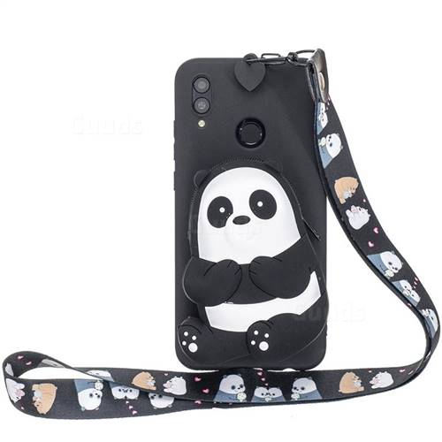 Cute Panda Neck Lanyard Zipper Wallet Silicone Case for Samsung Galaxy M20