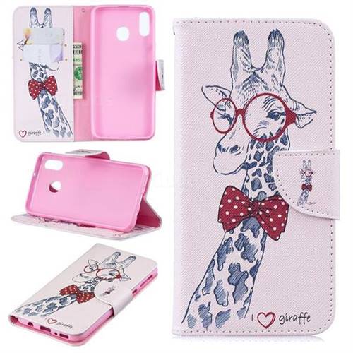 Glasses Giraffe Leather Wallet Case for Samsung Galaxy M20