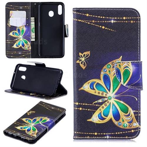 Golden Shining Butterfly Leather Wallet Case for Samsung Galaxy M20