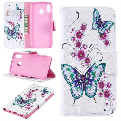 Peach Butterflies Leather Wallet Case for Samsung Galaxy M20