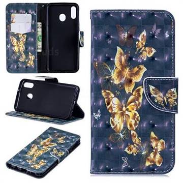 Silver Golden Butterfly 3D Painted Leather Wallet Phone Case for Samsung Galaxy M20