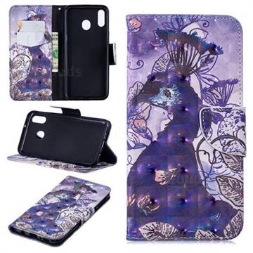 Purple Peacock 3D Painted Leather Wallet Phone Case for Samsung Galaxy M20