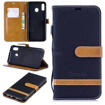Jeans Cowboy Denim Leather Wallet Case for Samsung Galaxy M20 - Black