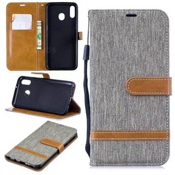 Jeans Cowboy Denim Leather Wallet Case for Samsung Galaxy M20 - Gray