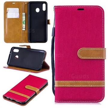 Jeans Cowboy Denim Leather Wallet Case for Samsung Galaxy M20 - Red