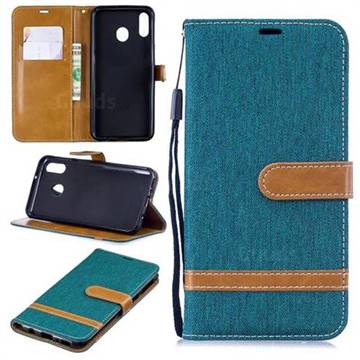 Jeans Cowboy Denim Leather Wallet Case for Samsung Galaxy M20 - Green
