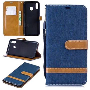 Jeans Cowboy Denim Leather Wallet Case for Samsung Galaxy M20 - Dark Blue