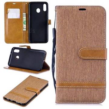 Jeans Cowboy Denim Leather Wallet Case for Samsung Galaxy M20 - Brown