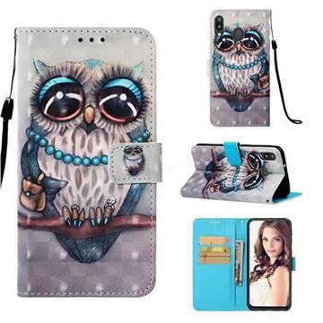 Sweet Gray Owl 3D Painted Leather Wallet Case for Samsung Galaxy M20