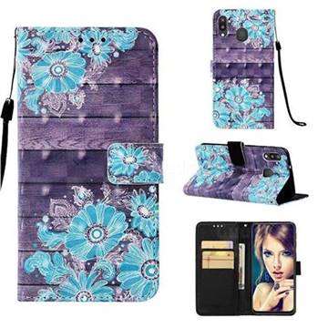 Blue Flower 3D Painted Leather Wallet Case for Samsung Galaxy M20