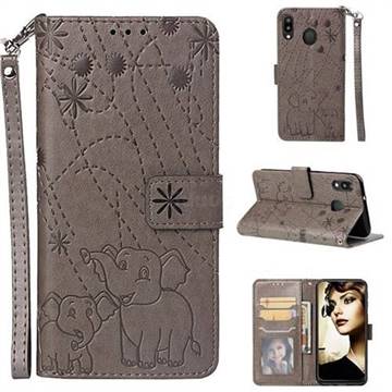 Embossing Fireworks Elephant Leather Wallet Case for Samsung Galaxy M20 - Gray