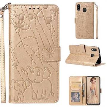 Embossing Fireworks Elephant Leather Wallet Case for Samsung Galaxy M20 - Golden