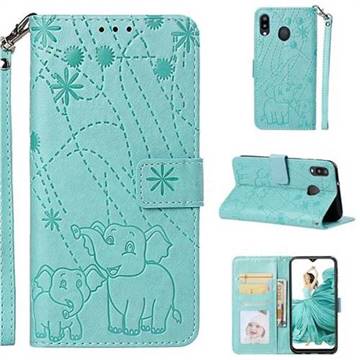 Embossing Fireworks Elephant Leather Wallet Case for Samsung Galaxy M20 - Green